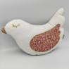 Doudou coussin oiseau poule blanche rose ATMOSPHERA