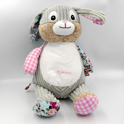 Peluche range pyjama lapin gris rose blanc bleu fleurs CUBBIES