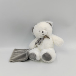 Doudou ours blanc gris mouchoir Pap ours BABY NAT
