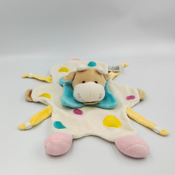 Doudou et compagnie plat vache blanche rose bleu jaune pois