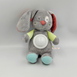 Doudou veilleuse lapin gris rouge vert bleu SUCRE D'ORGE