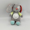 Doudou veilleuse lapin gris rouge vert bleu SUCRE D'ORGE