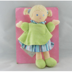 Doudou poupée fille robe rose nattes NOUNOURS NEUF