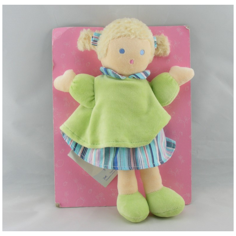 Doudou poupée fille robe rose nattes NOUNOURS NEUF