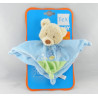 Doudou plat carré ours bleu vert tracteur TEX BABY