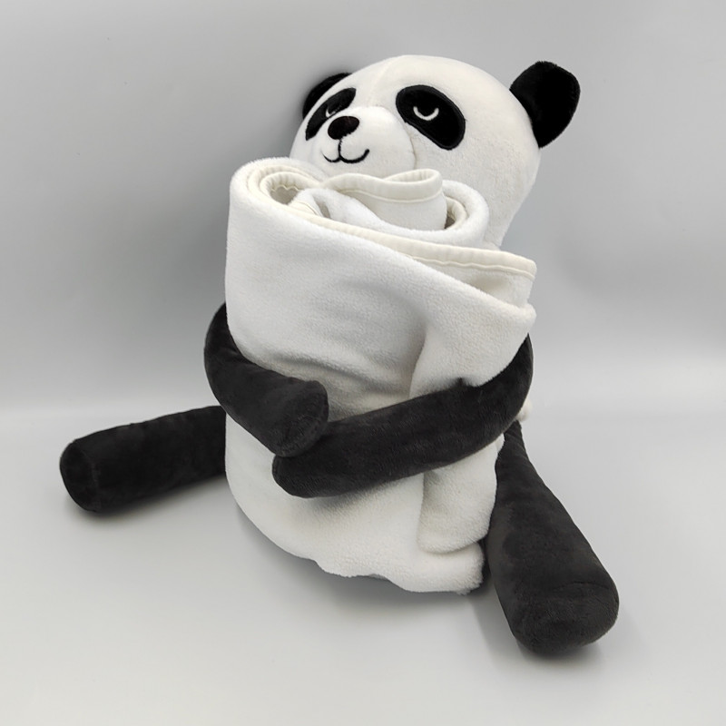 Doudou panda avec couverture plaid GRAIN DE BLE