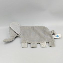 Doudou plat éléphant gris couronne TEX