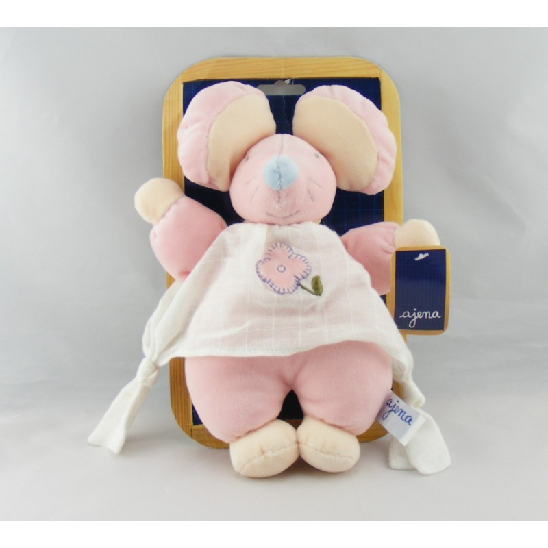 Doudou souris rose robe blanche fleur AJENA
