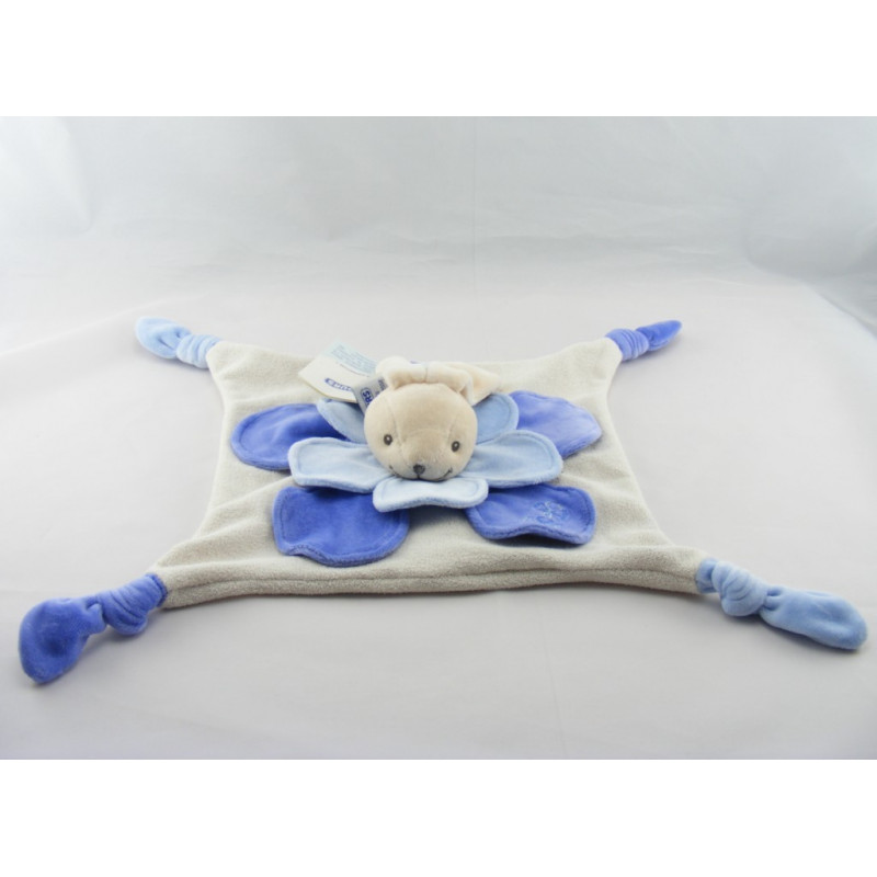 Doudou plat lapin fleur bleu pétale ALOHA