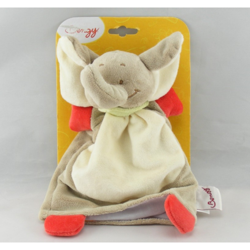 Doudou plat éléphant beige rouge Jungle BENGY