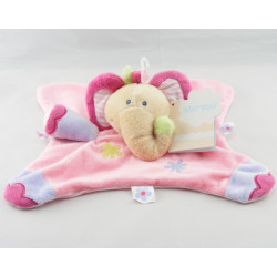Doudou semi plat éléphant rose mauve fleurs NATTOU