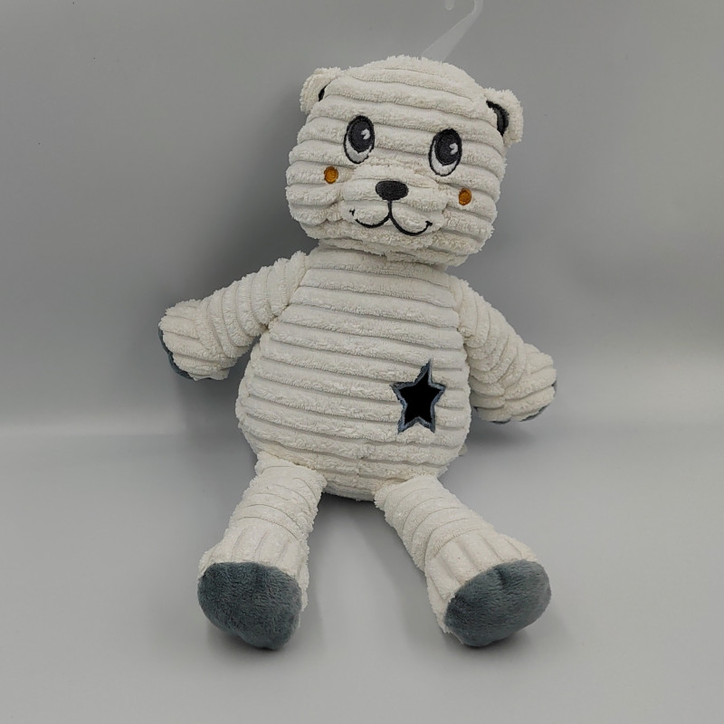 Doudou peluche ours blanc bleu étoile velours I2C KIABI