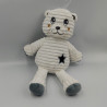 Doudou peluche ours blanc bleu étoile velours I2C KIABI