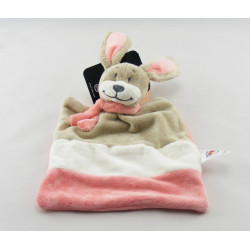 Doudou plat lapin beige blanc rose BABY CLUB