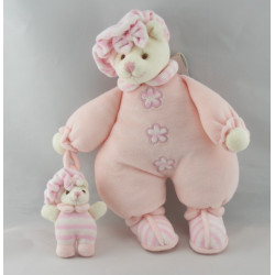 Doudou ours boule beige blanc rose col pétale BUKOWSKI