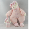 Doudou ours boule beige blanc rose col pétale BUKOWSKI