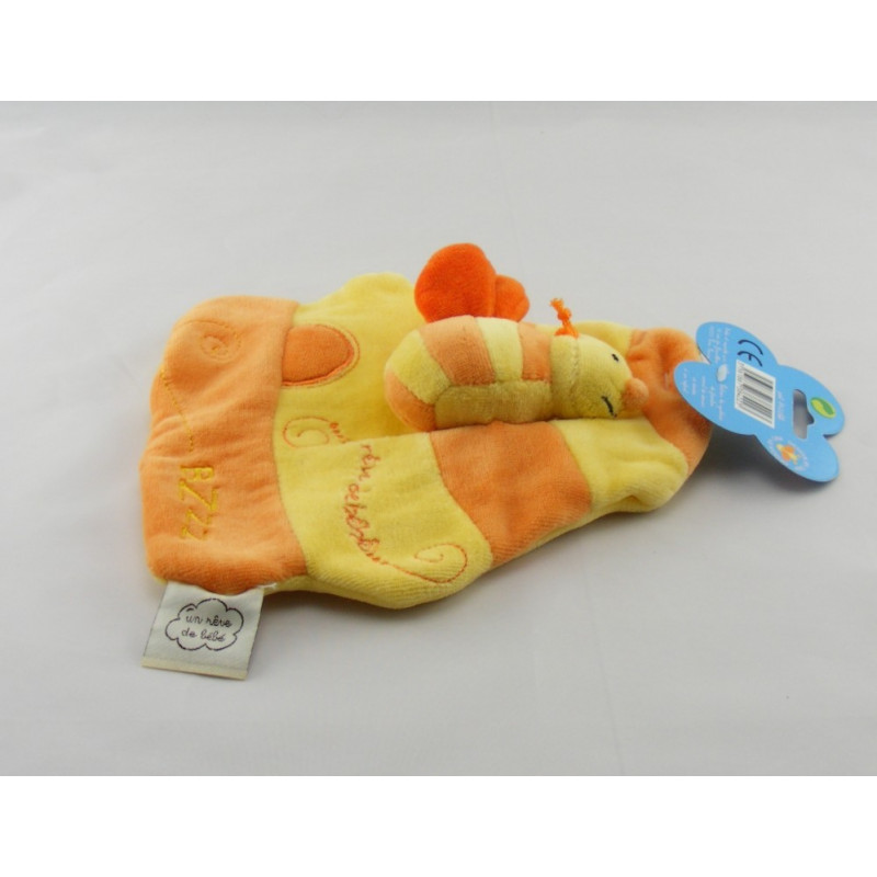 Doudou plat ruche abeille rouge orange UN REVE DE BEBE LUTOUDOUS