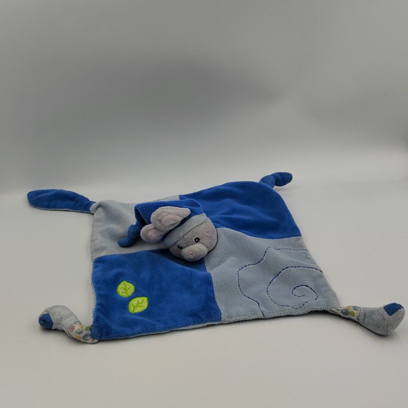 DOUDOU PLAT LAPIN BLEU GRIS BULLES