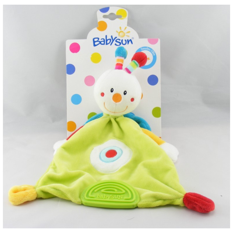 Doudou plat souris orange multicolore dentition BABYSUN NEUF