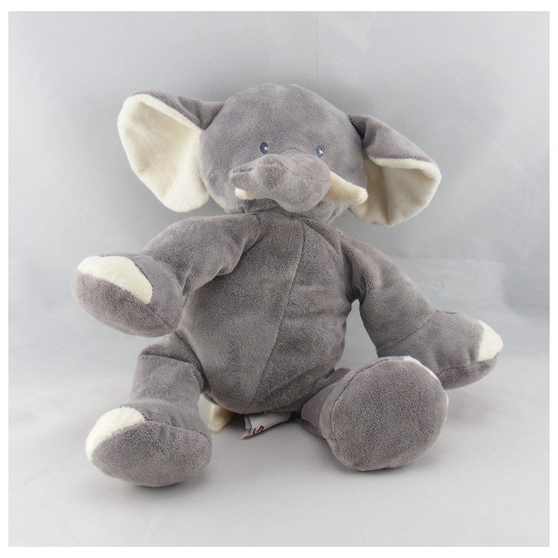 Doudou plat marionnette éléphant beige rouge BENGY NEUF