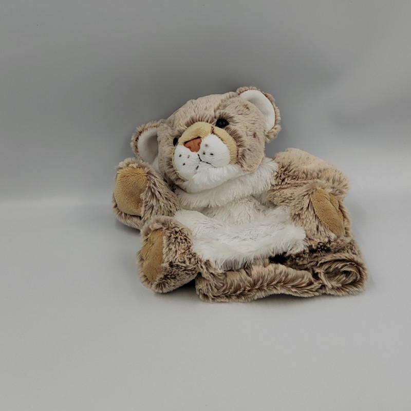 Doudou marionnette tigre chat beige blanc tout doux DANI
