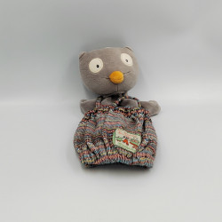 Doudou marionnette chouette hibou gris La Grande Famille MOULIN ROTY