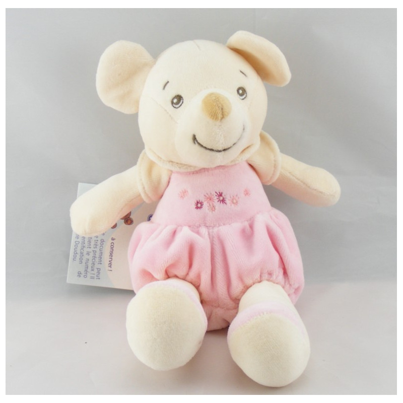 Doudou souris rose rouge Léa NOUNOURS NEUF