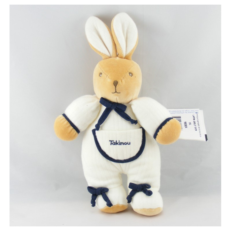 Doudou lapin patapouf blanc bleu marine TAKINOU