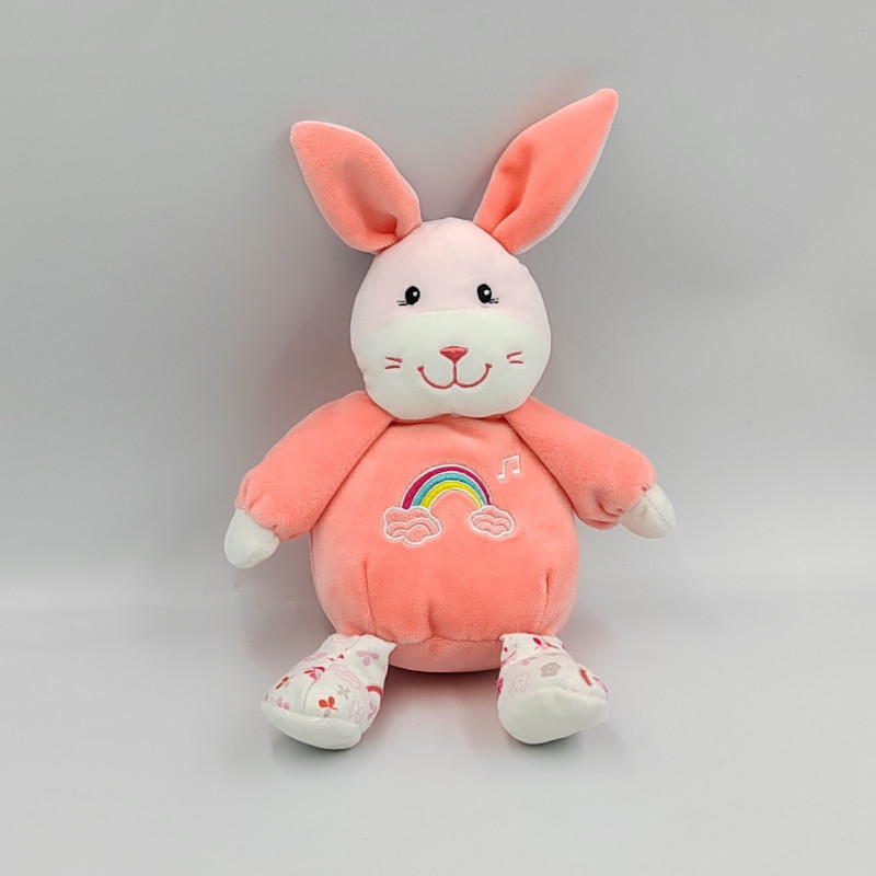 Doudou lapin rose blanc fleurs arc en ciel GIPSY