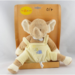 Doudou éléphant beige salopette jaune GERCA