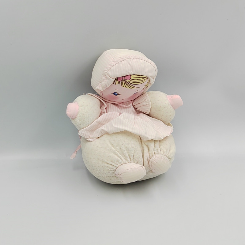 Doudou Poupée Corps Tissu Rose Clair Chapeau Pieds Rayures Fleurs Violet  Nicotoy - doudouamour4