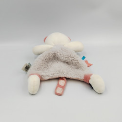 Doudou plat attache tétine chat blanc gris rose bleu Pollen BABY NAT