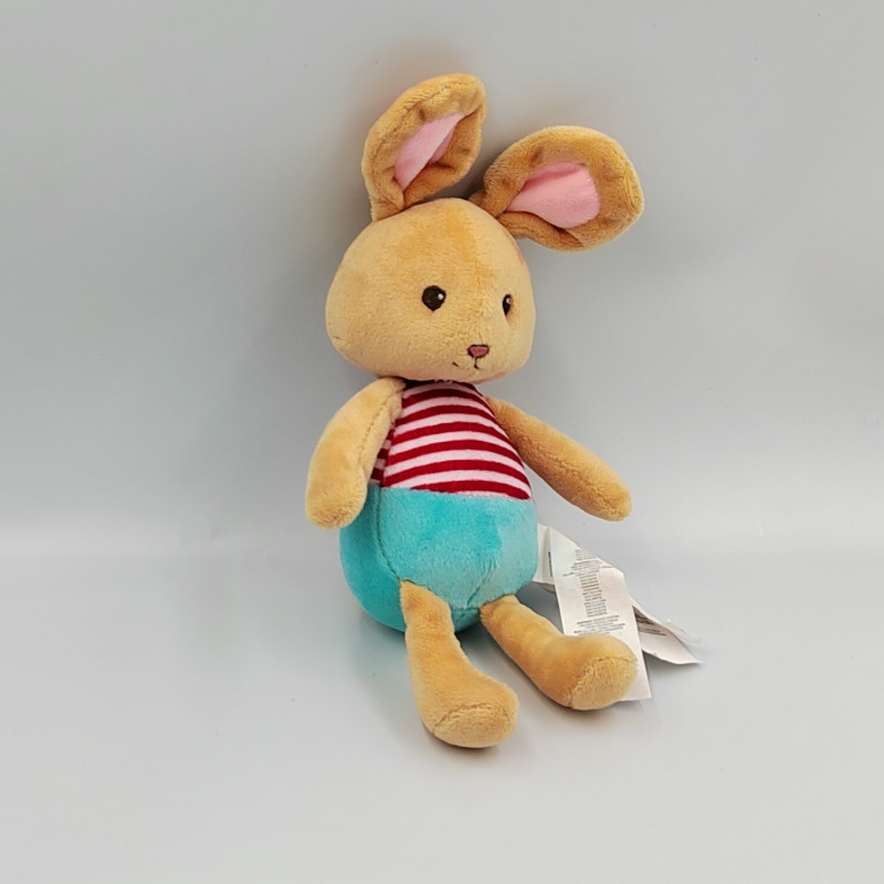 Doudou lapin beige bleu rouge rayé SERGENT MAJOR