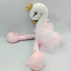 Doudou peluche cygne blanc rose tutu ATMOSPHERA