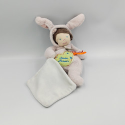 Doudou poupée déguisé en lapin rose mouchoir BABY NAT