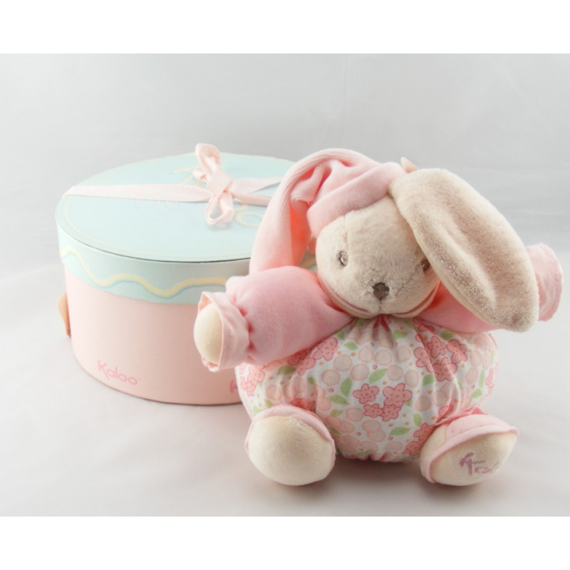Doudou Lapin boule lilirose patchwork fleur bandeau Kaloo