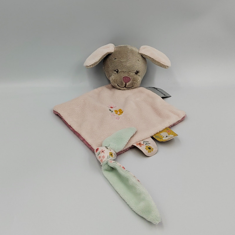 Doudou plat chien Iris et Lali rose bleu fleurs NATTOU