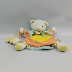 Doudou et compagnie marionnette chat blanc orange jaune bleu