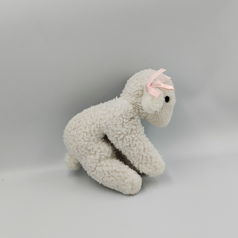 Ancienne peluche mouton blanc noeud rose BOULGOM