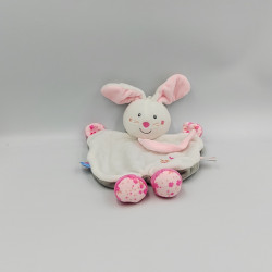 Doudou plat lapin blanc rose gris SUCRE D'ORGE