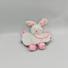 Doudou plat lapin blanc rose gris SUCRE D'ORGE