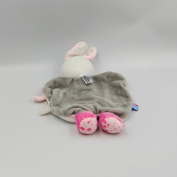 Doudou plat lapin blanc rose gris SUCRE D'ORGE