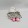 Doudou plat lapin blanc rose gris SUCRE D'ORGE