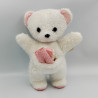 Ancien Doudou Peluche ours blanc rose pois mouchoir BOULGOM