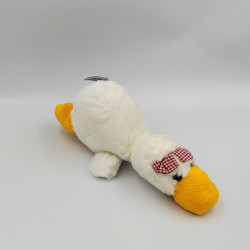 Doudou peluche canard blanc jaune noeud vichy rouge NICI
