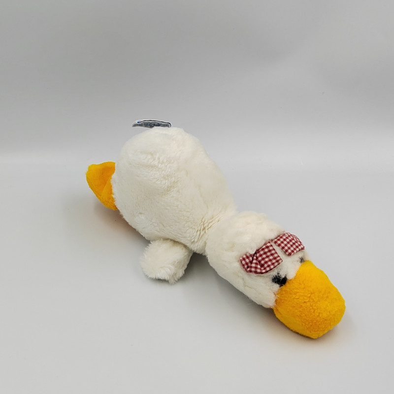 Doudou peluche canard blanc jaune noeud vichy rouge NICI