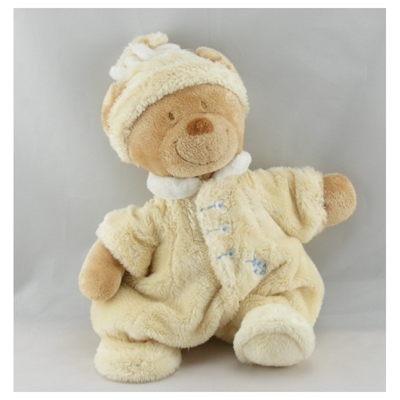 Doudou  ours bleu bonnet coccinelle brodée NICOTOY