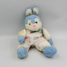 Ancienne peluche lapin bleu blanc motifs NOUNOURS