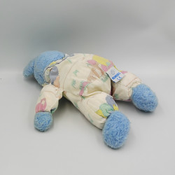 Ancienne peluche lapin bleu blanc motifs NOUNOURS