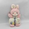 Ancienne peluche doudou lapin rose blanc motifs NOUNOURS